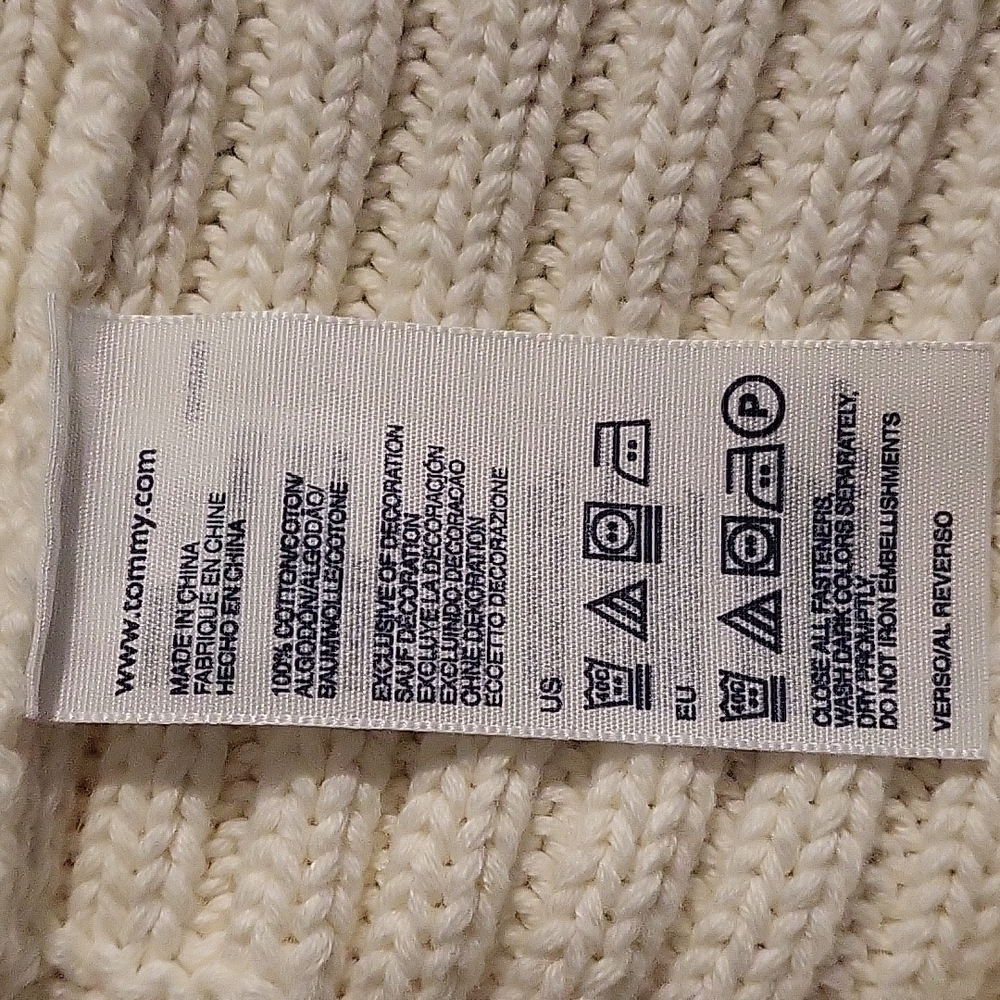 Tommy Hilfiger Cable Knit Sweater. Cream with brown leather trim. Size L - Picture 10 of 10